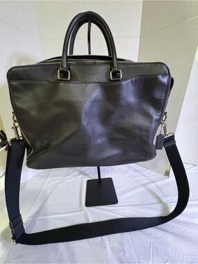 Coach Black Leather Laptop Briefcase with Detachable Strap